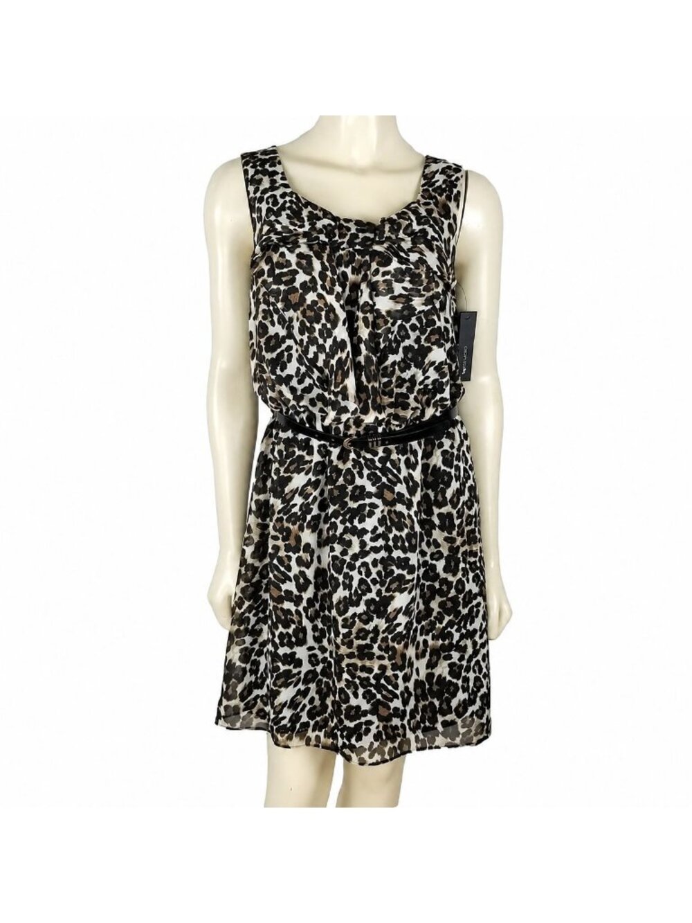 AB Studio sleeveless elastic waist mini leopard print dress size S